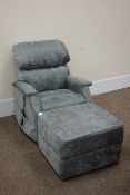Electric reclining armchair and footstool upholstered in grey cord (2) (This item is PAT tested - 5