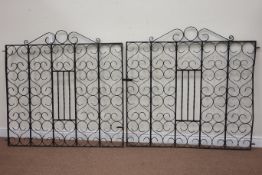 Pair of wrought metal driveway gates, W132cm,