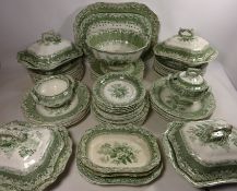 Large quantity of Copeland Garrett Late Spode green printed dinnerware including 35 dinner plates,