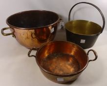 Large Victorian copper twin handled pan,