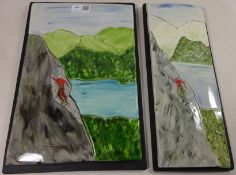 Two Eskdale Studio mosaic plaques depicting rock climbing scenes (2) Condition Report