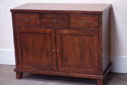 Walnut sideboard fitted with three drawers and two cupboards, W112cm, H88cm,