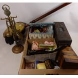 19th Century tea caddy, collection of playing cards, 19th Century warming pan,