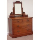 Late Victorian walnut dressing chest with swing mirror, W106cm, D52cm,