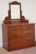 Late Victorian walnut dressing chest with swing mirror, W106cm, D52cm,