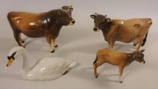 Four Beswick figures, Jersey bull 'Ch. Dunsley Coy Boy', Jersey cow 'Ch.