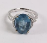 18ct white gold ring with diamond set oval aquamarine and shoulders hallmarked (aquamarine approx 4.