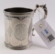 Victorian cylindrical silver mug with bright cut decoration Birmingham 1863 approx 5oz