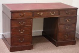 George lll style mahogany twin pedestal office desk with inset writing surface W136cm, D73cm,