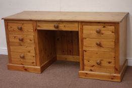 Traditional solid pine twin pedestal desk, W164cm, D63cm,