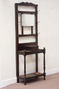 20th century oak hall stand with mirror, W69cm, D33cm,