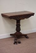 Early Victorian mahogany tea table, rounded rectangular foldover top,