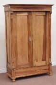 19th century Continental pine wardrobe with two panel doors, W124cm, D52cm,