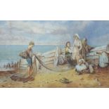 Mending Nets, watercolour unsigned English School (19th century),