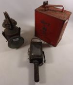 Two railway oil lamps and a petrol can Condition Report <a href='//www.