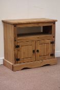 Pine television stand with two cupboards, W86cm, D34cm,