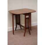 Early 20th century mahogany Sutherland table on square supports, W60cm, D72cm,