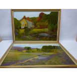 'Carbis Cottage' and 'Loskey Bridge' pair of acrylic on board signed Elsie Willie verso 50cm x 65cm