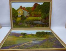 'Carbis Cottage' and 'Loskey Bridge' pair of acrylic on board signed Elsie Willie verso 50cm x 65cm