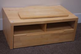 Lightwood TV stand with swivel top and drawer below, W112, D65cm,