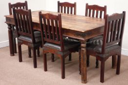 Mexican pine rectangular dining table and six chairs,