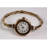 Ladies Dreadnought Swiss made 9ct gold wristwatch import marks London 1916 on expandable bracelet