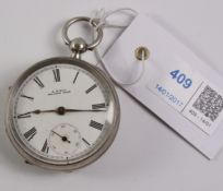 Edwardian silver key wound pocket watch by Am Watch Co Waltham Mass.