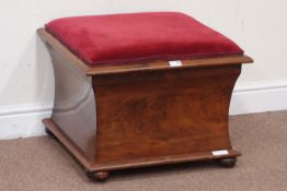 Victorian mahogany ottoman footstool with hinged top and on bun feet, W58cm, D58cm,