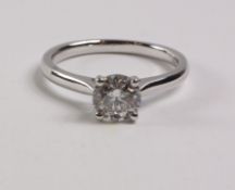 Brilliant cut diamond solitaire white gold ring hallmarked 18ct (diamond approx 1 carat)