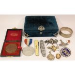 George III enamelled silver crown brooch medals, badges,