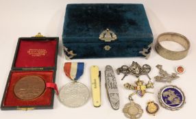 George III enamelled silver crown brooch medals, badges,