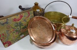 19th/ early 20th Century copper kettle, Johnnie Walker copper advertising tray,