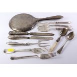 Two silver forks and spoons hallmarked approx 4oz and various flatware with hallmarked silver