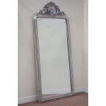 Large French style silvered carved wood framed bevelled edge wall mirror,