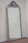 Large French style silvered carved wood framed bevelled edge wall mirror,