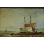 Beached Fishing Boats, watercolour signed and dated M E W Griffithes 1865,