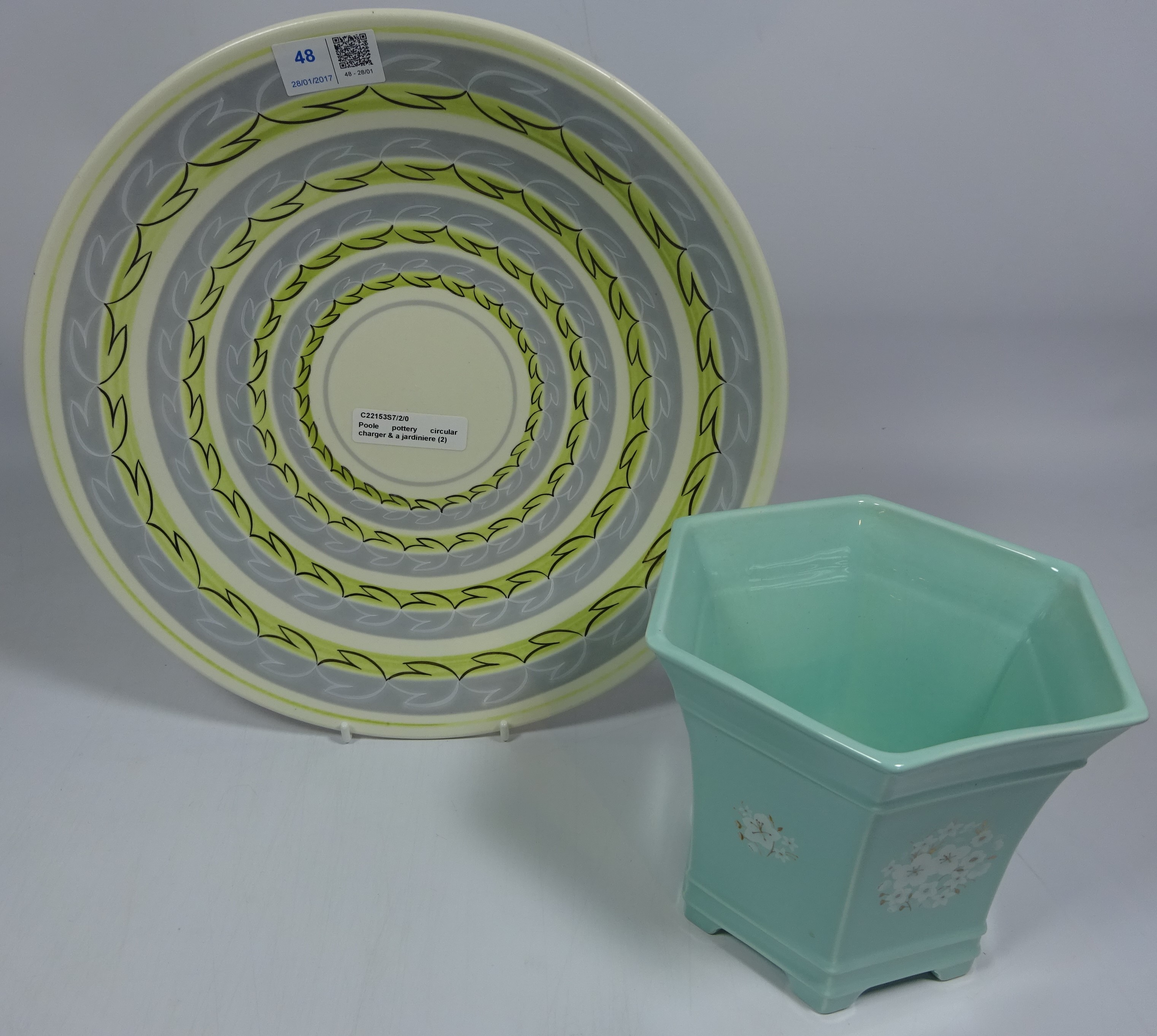 Poole pottery circular charger and a jardiniere (2) Condition Report <a