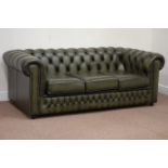 Saxon three seat Chesterfield sofa upholstered in green studded leather,