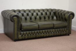 Saxon three seat Chesterfield sofa upholstered in green studded leather,