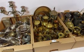 Brass tea sets, candlesticks,