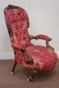 Victorian walnut framed upholstered armchair,