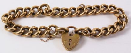 Gold curb chain bracelet the heart lock hallmarked 9ct approx 15gm Condition Report