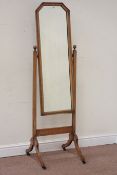 Early 20th century oak cheval mirror, W46cm,