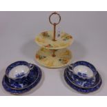 Clarice Cliff Newport pottery 'Celtic Harvest' cake stand and two 19th Century Worcester Grainger