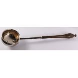 George II silver ladle with turned fruitwood handle probably by Edward Wood London 1743,