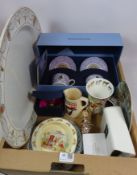 Wedgwood commemorative cup set, glass scent bottle, Links of London bulldog, Bunnykins dish,