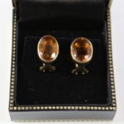 Pair of oval cut citrine ear-rings stamped 750 Condition Report <a href='//www.