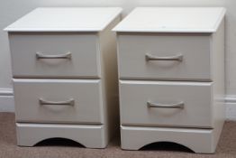 Pair cream finish two drawer bedside chests, W44cm, H54cm,