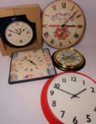Five modern wall clocks including Bryn Parry cartoon clock Condition Report <a