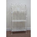 White finish wrought metal three tier folding shelving unit, W58cm,